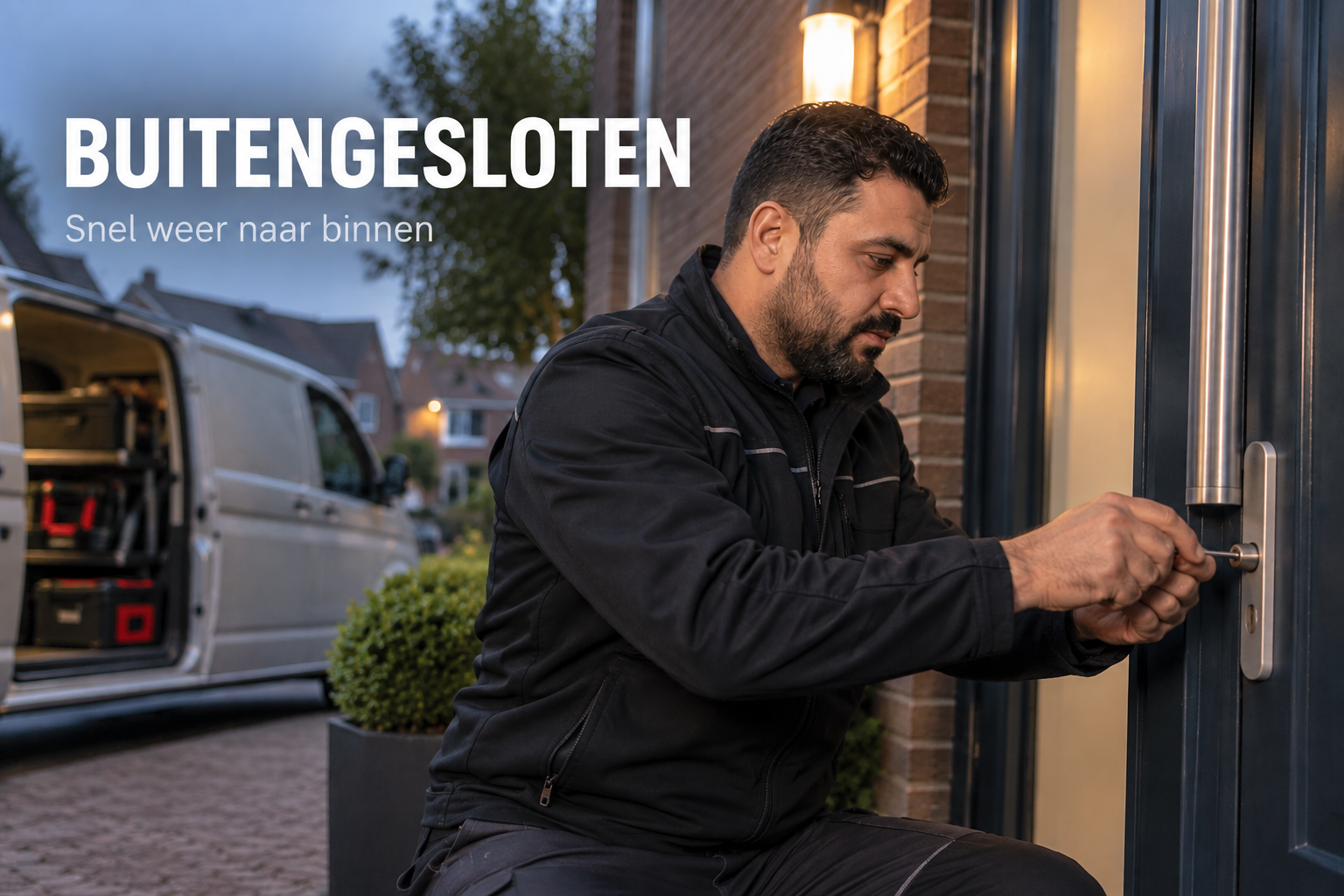 Slotenmaker van Slotenservice Rijnmond helpt bij buitensluiting aan een voordeur