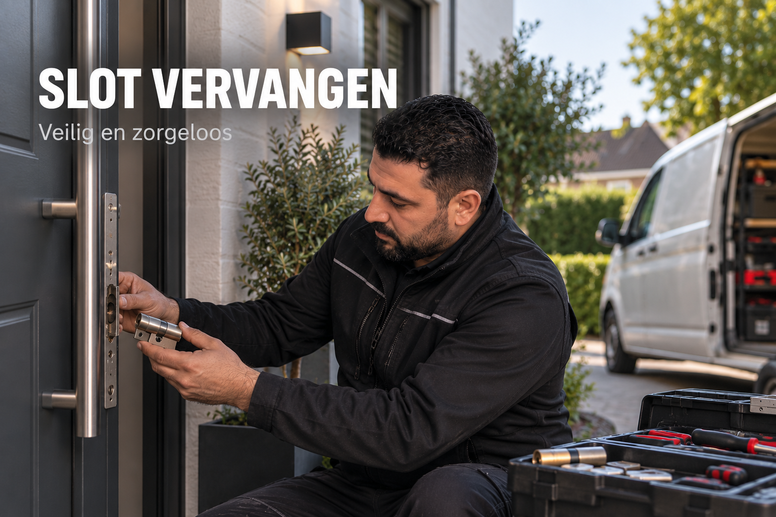 Slotenmaker van Slotenservice Rijnmond vervangt een cilinderslot bij een voordeur